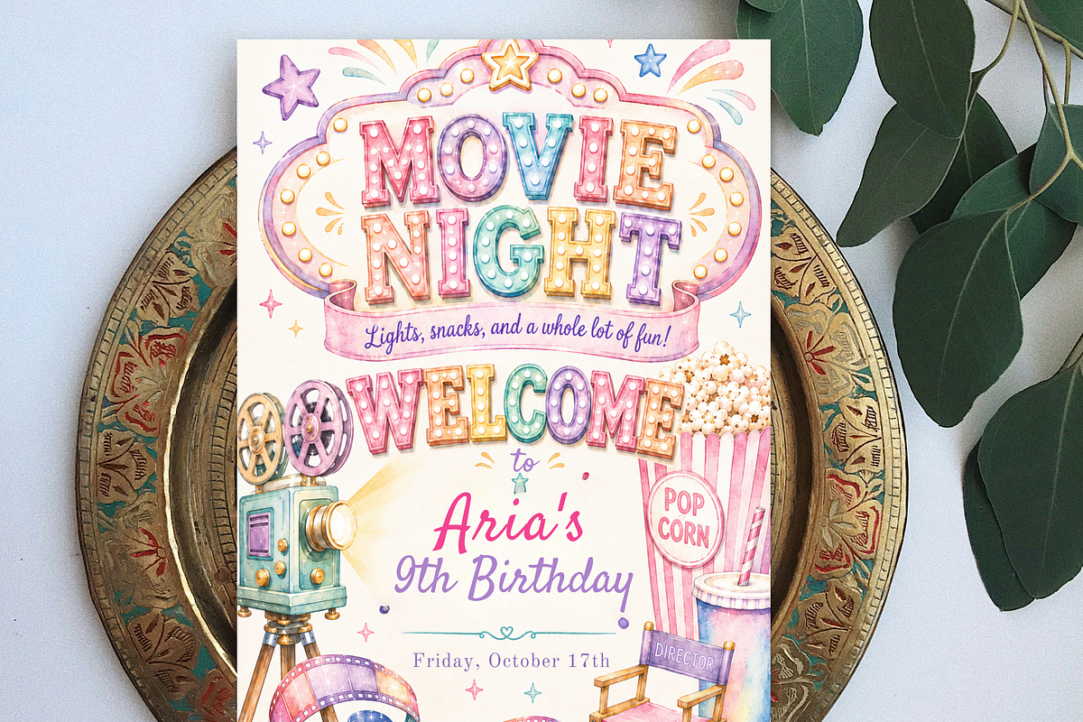 Movie Night Birthday Invitation, an Invitation Template by heynomi (Photo 2 of 19)