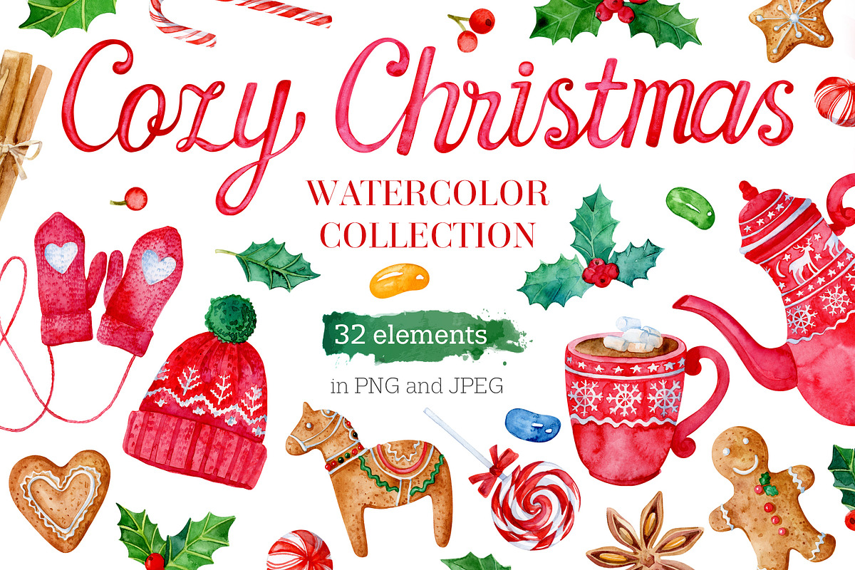 Cozy Christmas watercolor set, a Decorative Illustration by Art by Lady Natali (Photo 1 of 3)