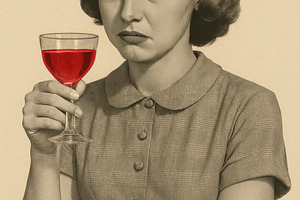 retro woman with red drink glass, generative AI, a Photo by Nito
