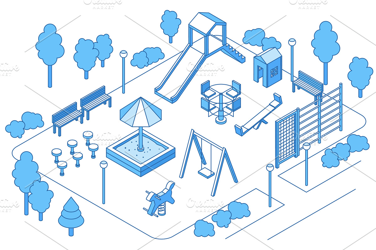 Isometric playground kids. Children, an Illustration by Valerie Bodnar