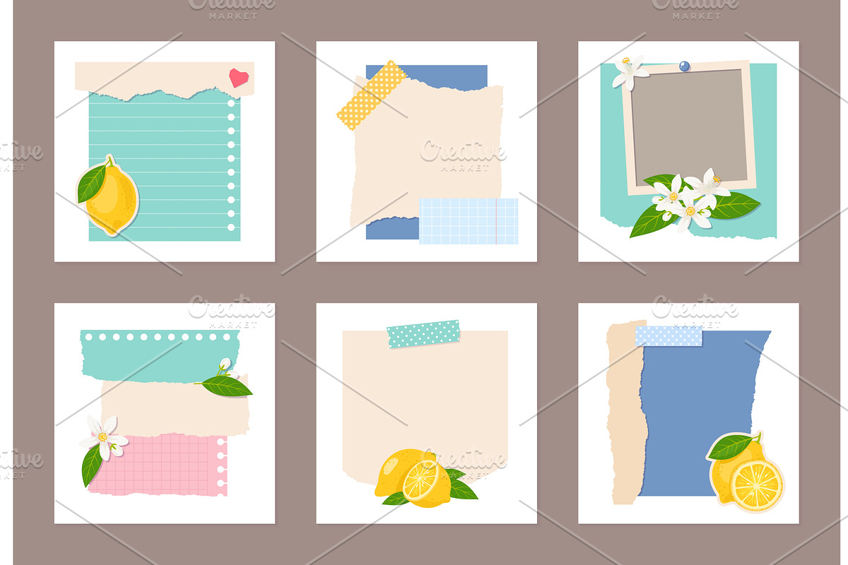 Torn paper collage frames. Social, a Texture Illustration by YummyBuum