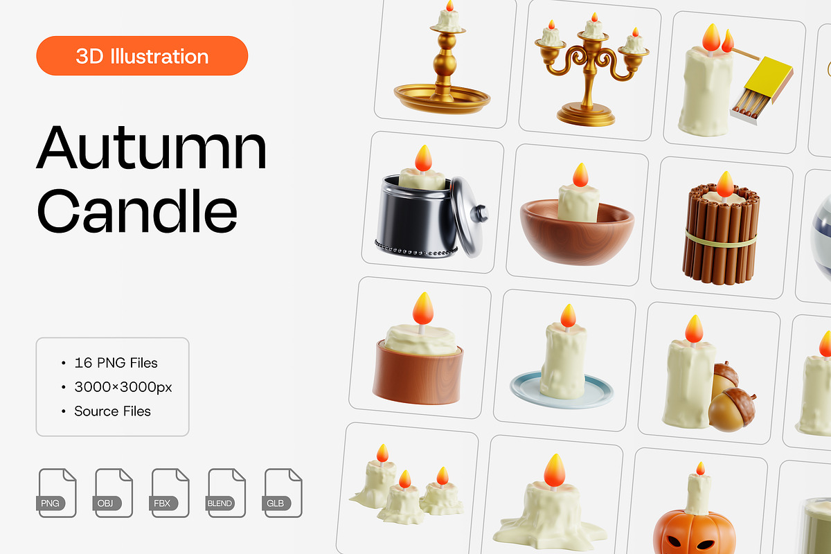 Autumn Candle 3D Icon Set, a 3D by Eklip Studio (Photo 1 of 2)