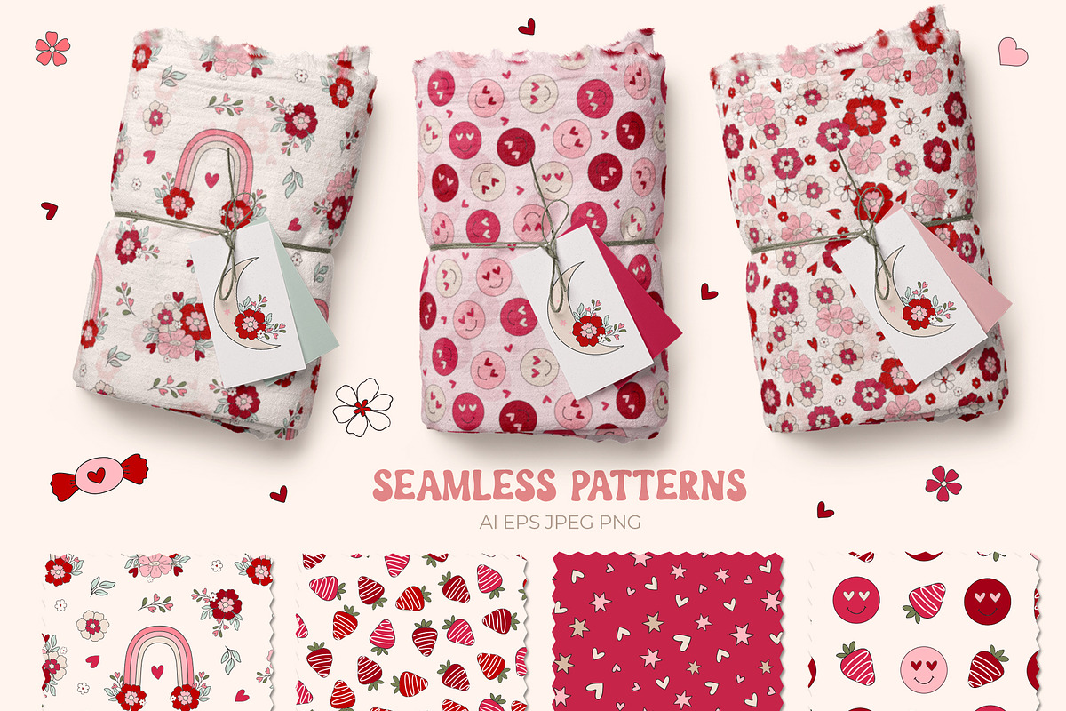 Retro Groovy Valentines Day clipart, an Illustration by Cozy pattern shop