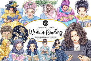 Watercolor Woman Reading PNG, an Illustration by SinaCreation