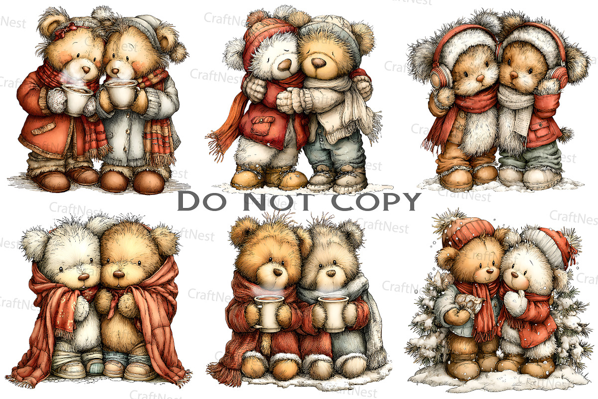 Cute Winter Bear Couple Clipart, an Illustration by Craft Nest (Photo 3 of 9)