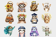 Watercolor Sloth Clipart, a Seasonal Illustration by Design Market (Thumbnail 3 of 4)