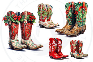 Christmas Cowgirl Boots Clipart PNG