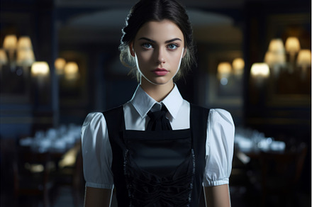 Girl maid uniform on blurred, a Person Photo by Ylivdesign