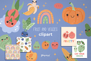 Cute Fruits And Veggies - Clipart