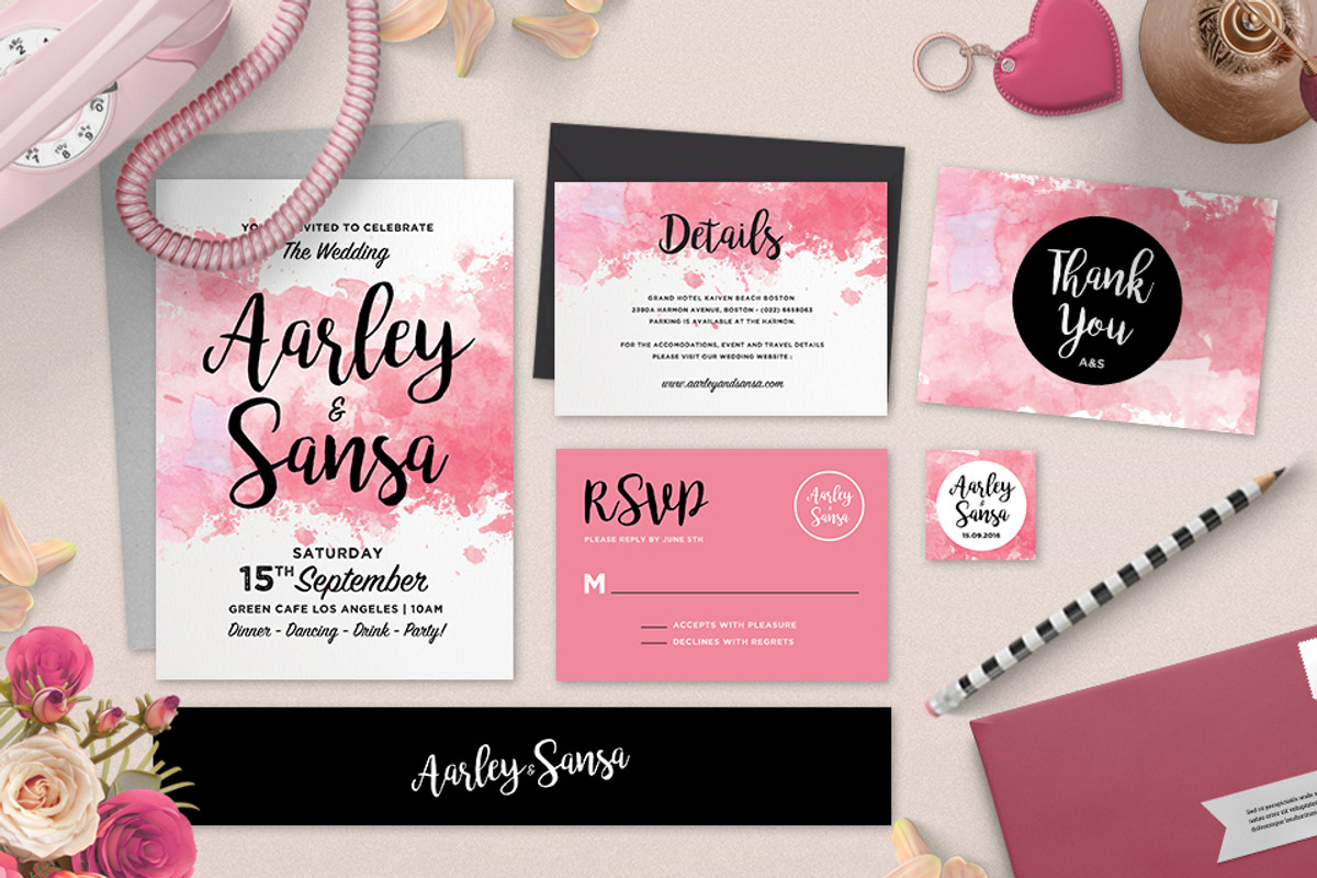 Watercolor Wedding Invitation Set, an Invitation Template by Aarley Kaiven (Photo 1 of 5)