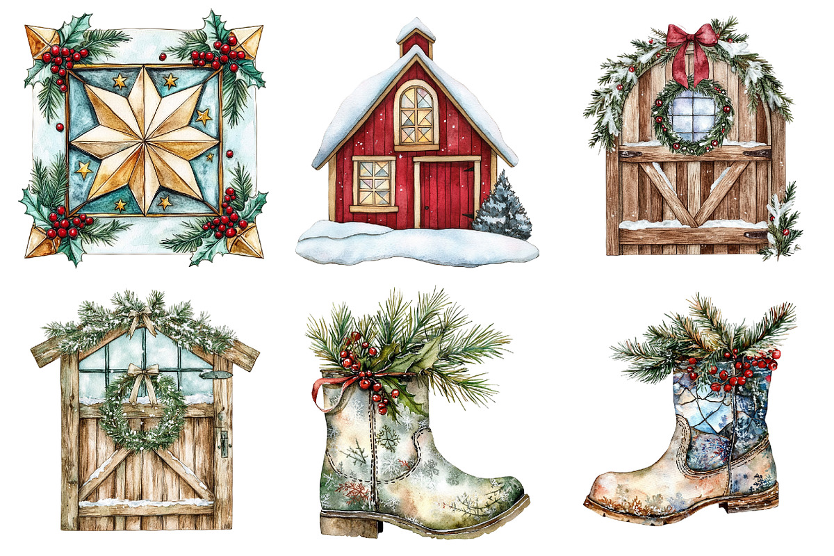 Farmhouse Christmas Stained Glass, a Seasonal Illustration by CitraGraphics (Photo 8 of 10)