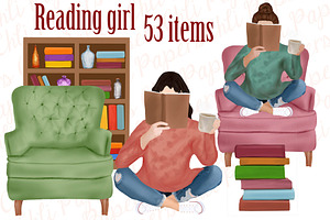 Book Clipart,Girl With Book,Reading