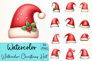 Watercolor Christmas Hat Clipart, an Illustration by CrexoraLab