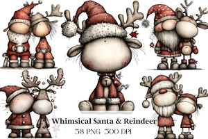 Whimsical Santa & Reindeer Clipart, an Illustration by CraftArtStudio