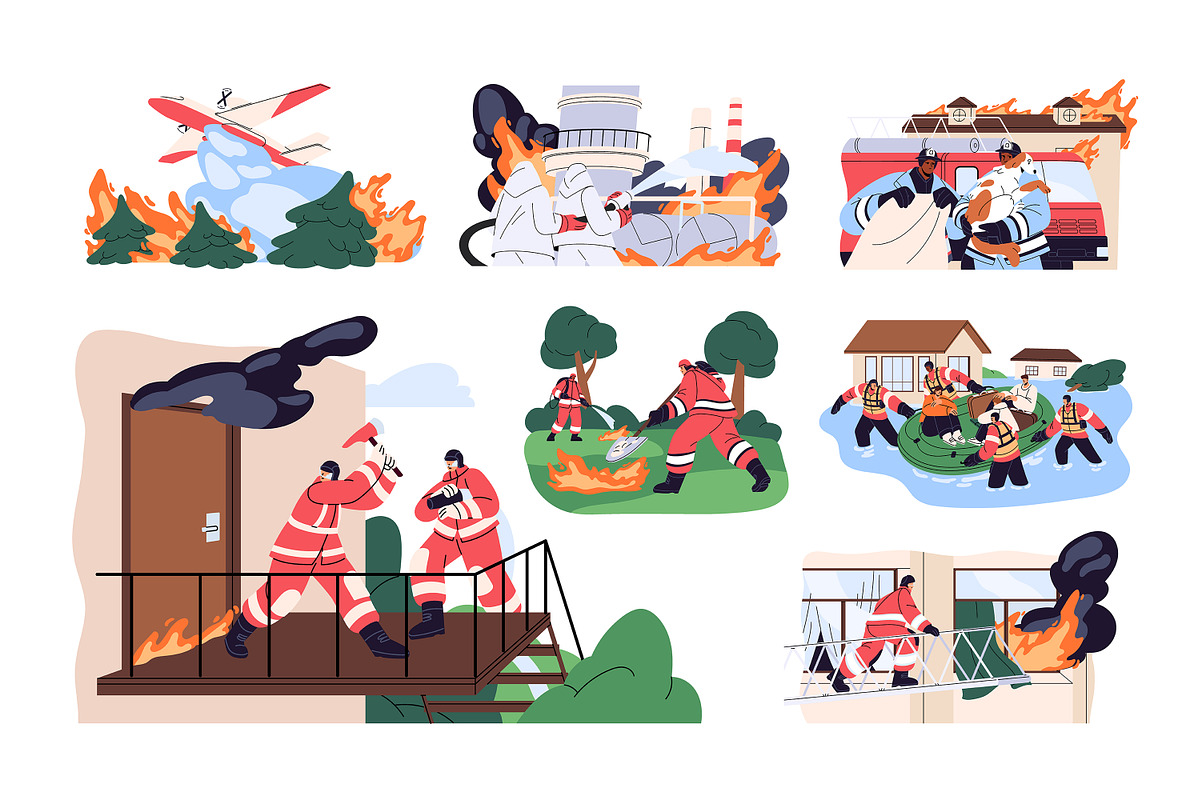 Firefighters, firemen fight a fire, a Work Illustration by PaperTrident (Photo 1 of 9)
