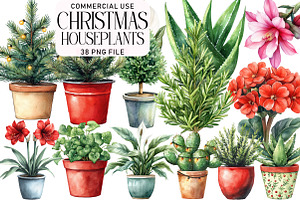 Christmas Houseplants Clipart Bundle, an Illustration by Daily.Designs