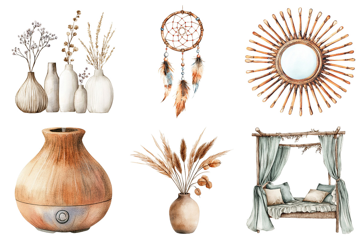 Watercolor Boho Interior Clipart, an Illustration by Daily.Designs (Photo 3 of 5)