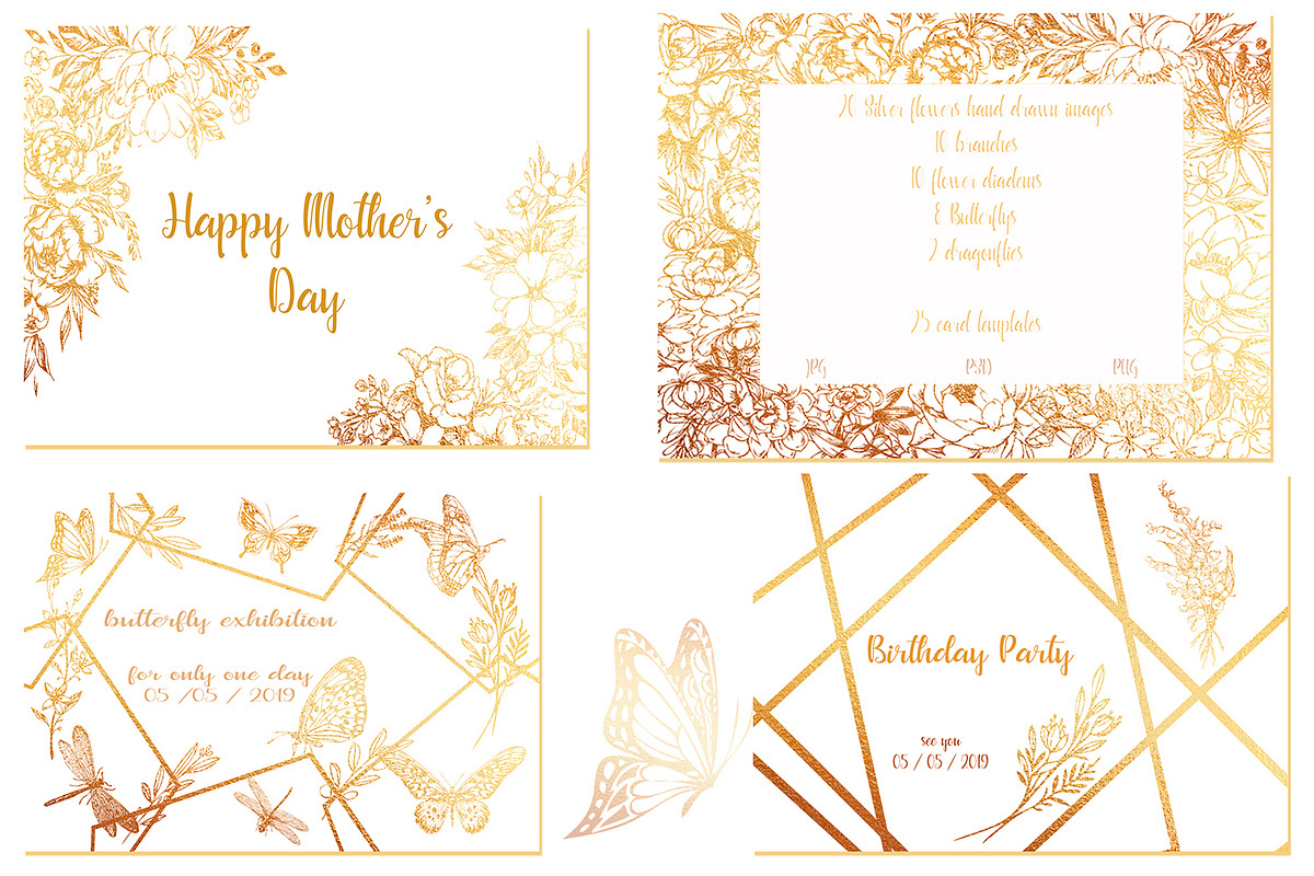 Gold Card templates and floral items, a Card Template by AnastasiyaOleynik (Photo 3 of 9)