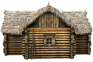 Wooden Thatch House T-Shaped