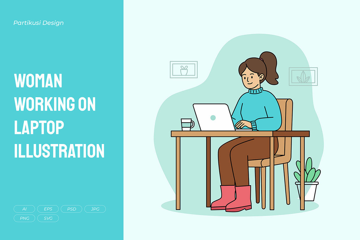 Woman Working on Laptop Illustration, a Work Illustration by Partikusi Design (Photo 1 of 3)