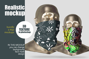 Bundle 3psd face masks mockups