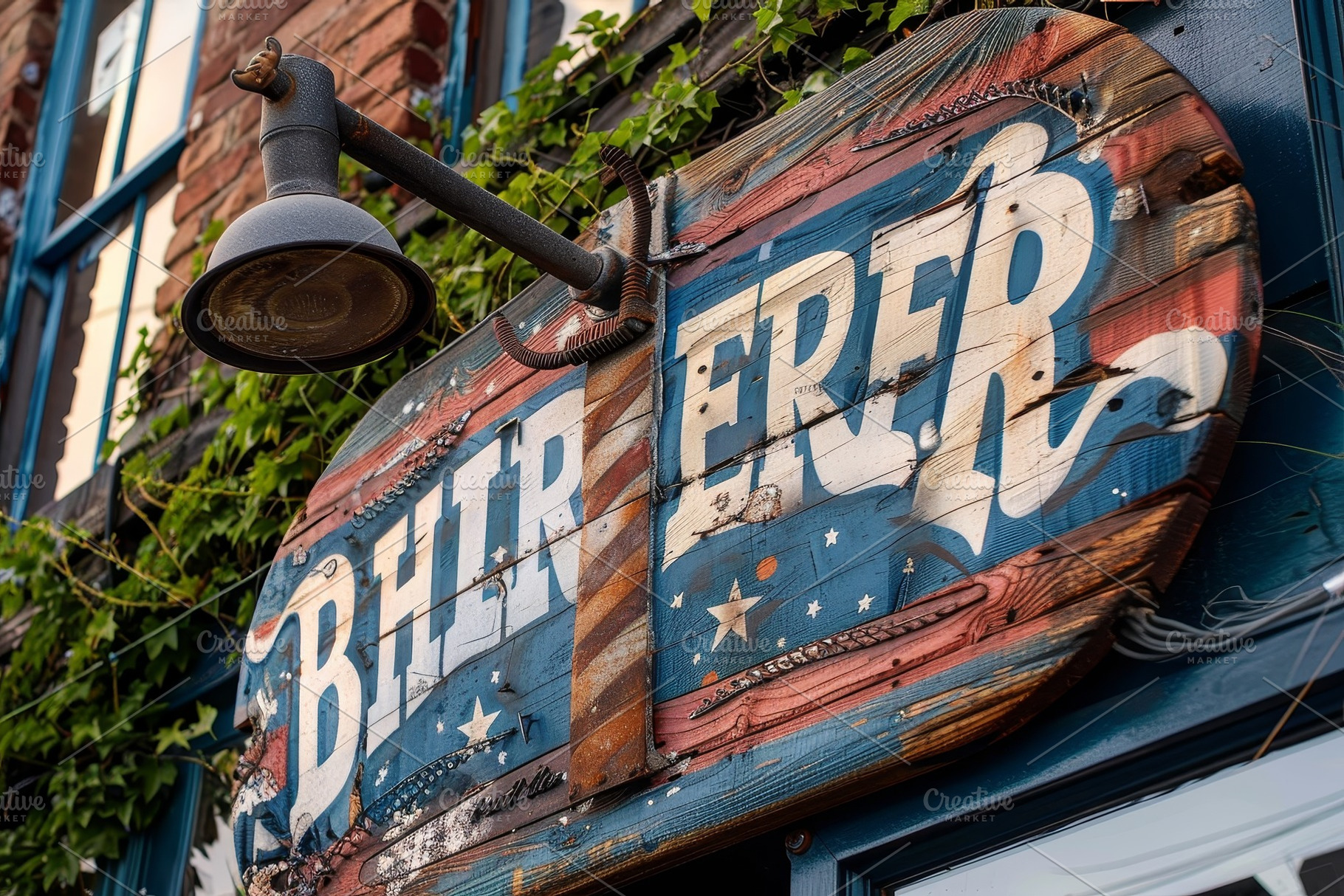 A barber shop sign with a swirling b, a Photo by Iftikhar Alam