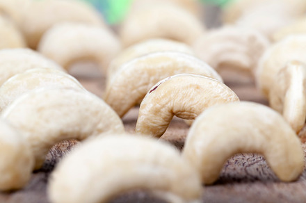 beautiful bent cashew nuts, close up, a Photo by MyPhotos