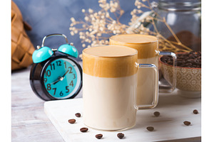 Latte morning drink with whipped, a Food & Drink Photo by Lifemorning