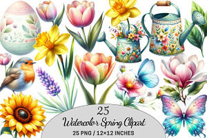 Watercolor Spring Clipart, a Graphic by CitraGraphics