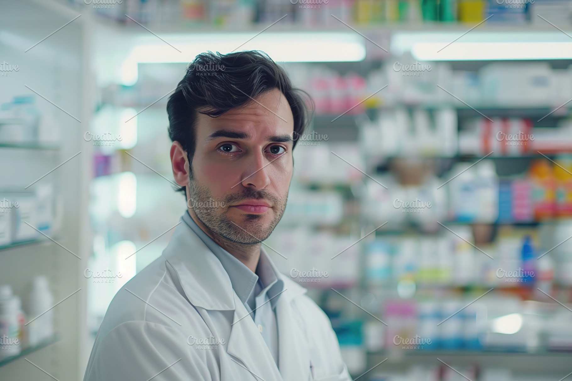 Male pharmacist worker standing at pharmacy, a Health & Medical Photo by AlyaAnd