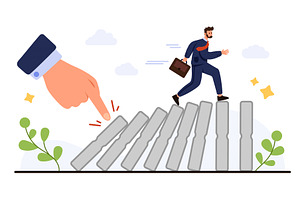 Businessman Escaping Domino Effect, a Finance Illustration by Flashvector