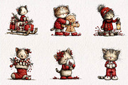 Christmas Cat Clipart, a Seasonal Illustration by CreationArt (Thumbnail 2 of 7)
