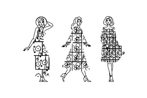 bohemian floral dress woman vector, a Person Illustration by pikepicture
