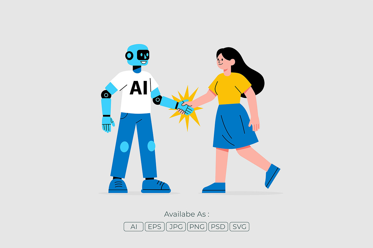 Human AI Friendship Handshake, a Technology Illustration by Partikusi Design (Photo 2 of 3)