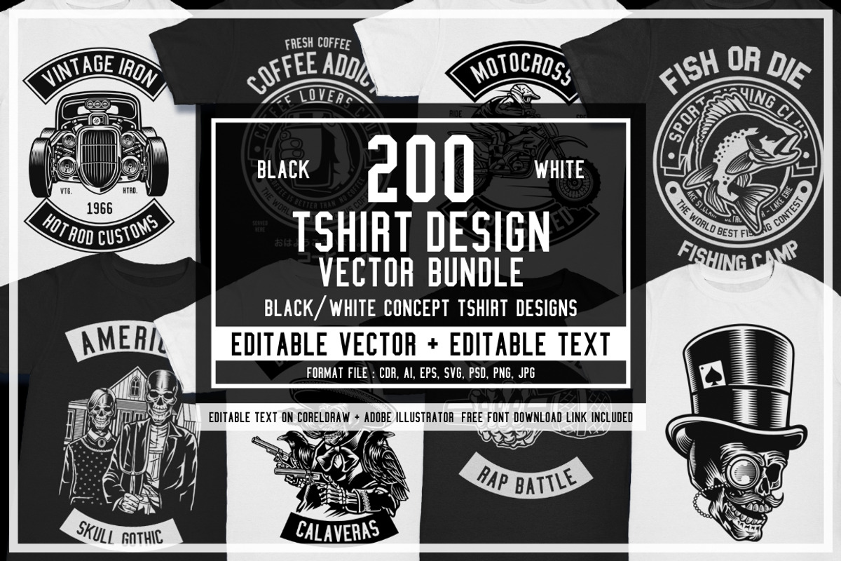 200 Vector Tshirt Designs ( B/W ), an Education Illustration by roach_graphic (Photo 1 of 27)