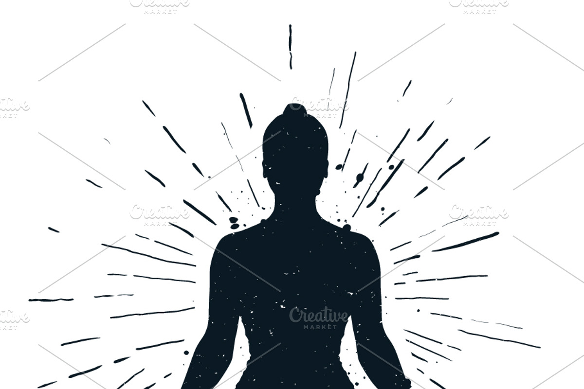 Grunge Silhouette Of Yoga Women, a Person Illustration by Black White Mouse Design