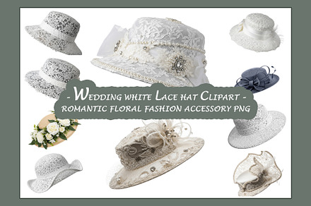 Wedding White Lace Hat Clipart Set