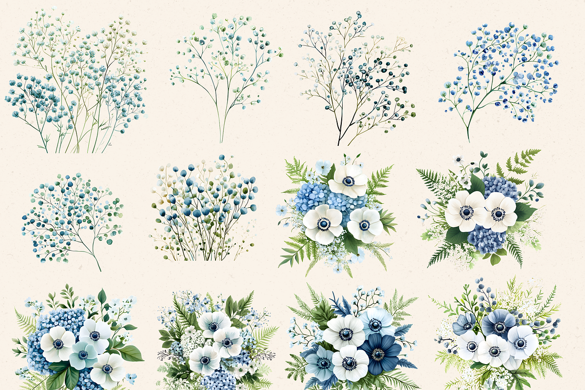 BLUE WHITE HYDRANGEA WEDDING PNG, a Decorative Illustration by Daring Digies (Photo 6 of 10)