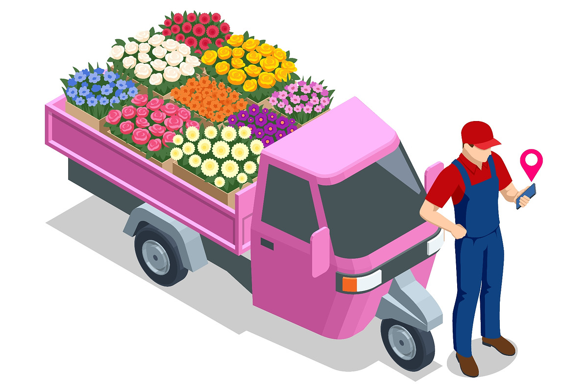 Flower delivery truck courier with, a Transportation Illustration by Golden Sikorka (Photo 2 of 3)