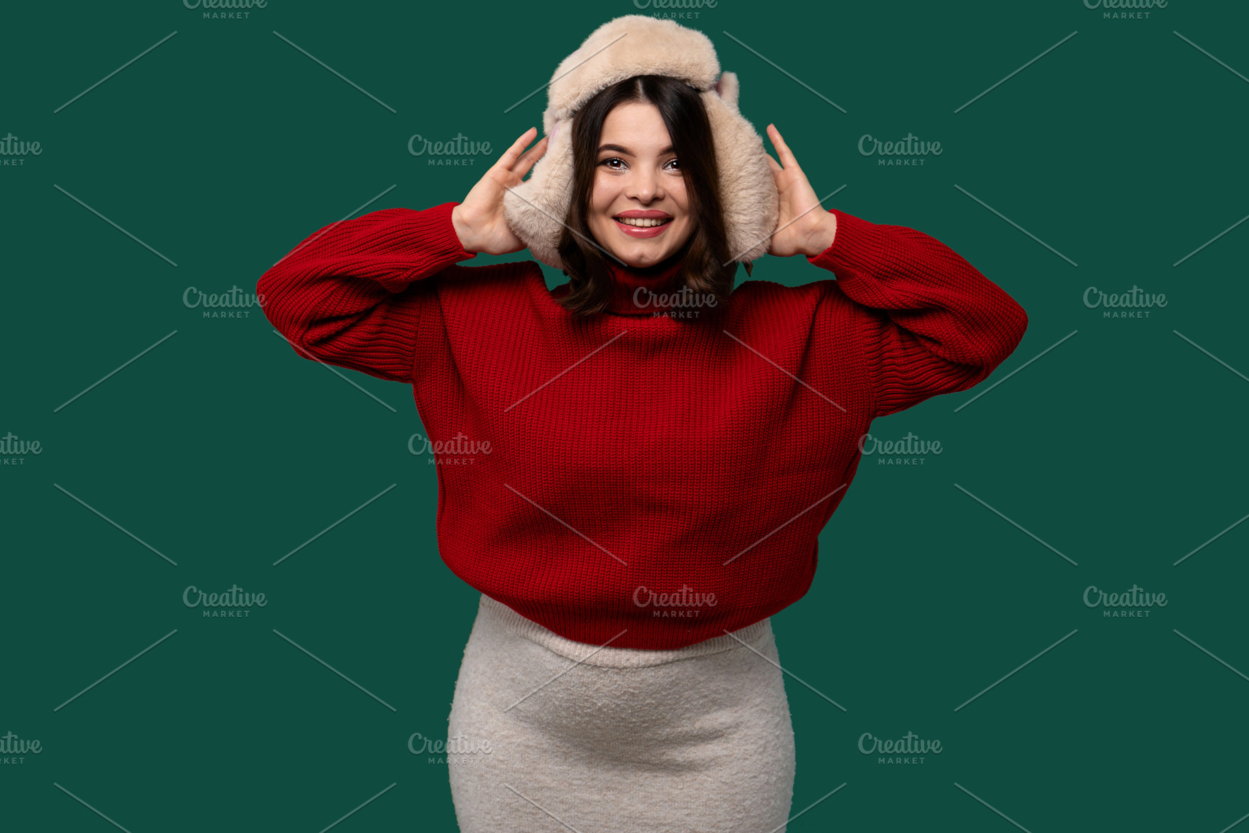 Cheerful woman in red sweater, a Person Photo by Elena Vagengeim