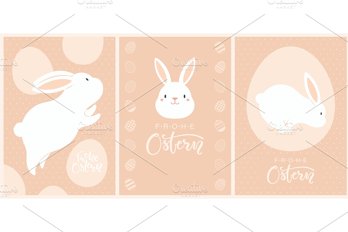 Easter cards set with bunnies, eggs, an Object Illustration by sceptical cactus