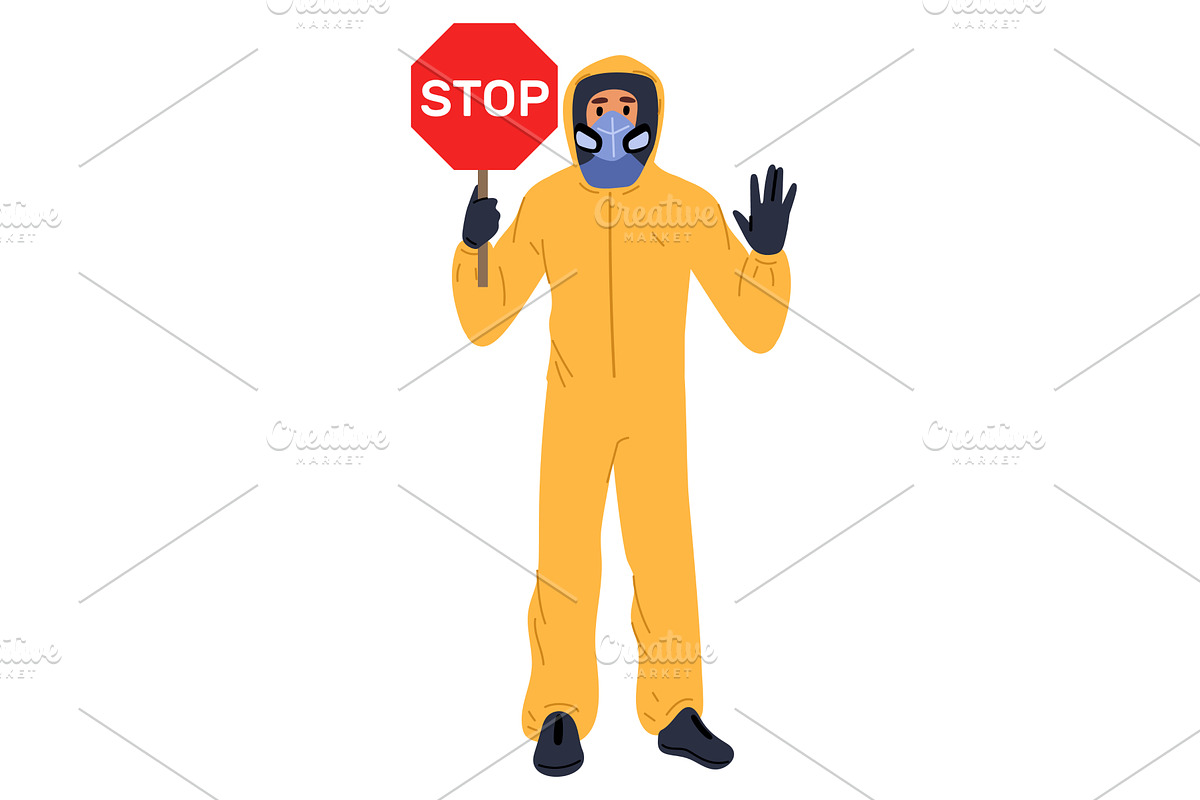 Person wearing yellow hazmat suit, a Person Illustration by Vectorbuum