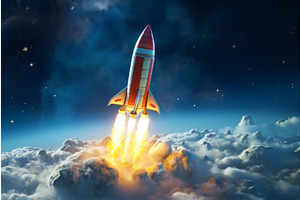 Dynamic Startup Rocket In Space