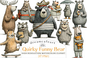 Quirky Funny Bear Clipart, an Illustration by DreamCafeArt (Thumbnail 1 of 7)