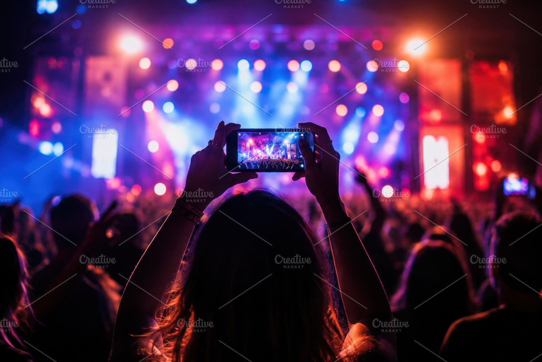 Crowd at concert taking photos, a Photo by Beautiful things