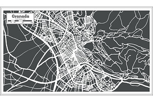 Granada Spain City Map In Retro