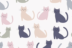 Seamless pattern cute feline animals sitting in a seamless patte, a Pattern Graphic by Studio ANNA
