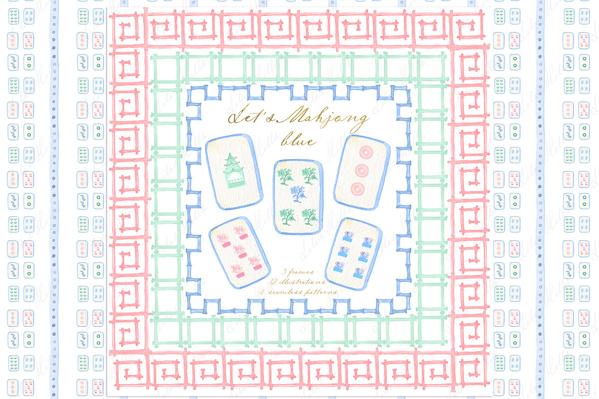 Mahjong Pink Watercolor DIY clipart, a Graphic by LABFcreations (Photo 1 of 4)