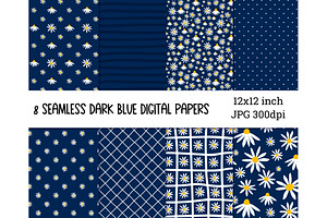 Daisy Pattern. Blue digital paper
