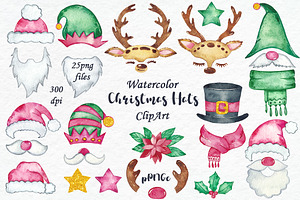 Christmas Hats Clipart, Watercolor, an Animal Illustration by PassionPNGcreation